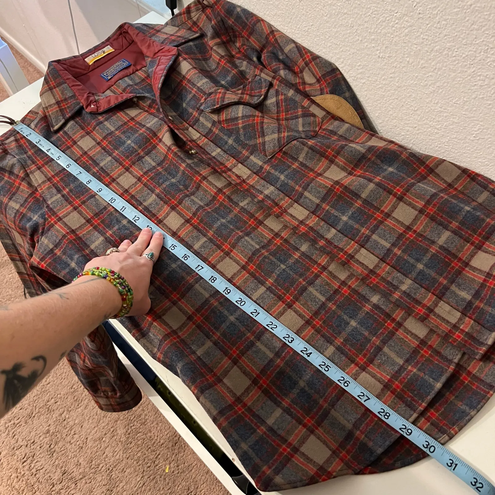 Pendleton USA LOBO Vintage Patch Elbow Flannel Wool Button Down Shirt Size Large - Image 9