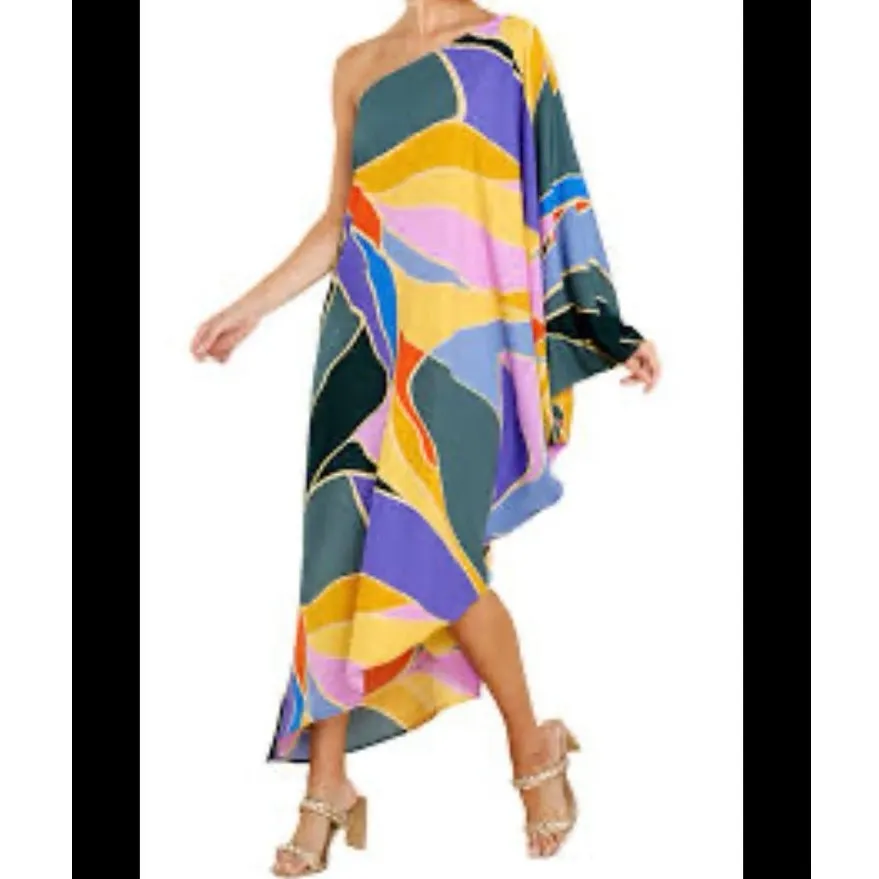 Tyche Multicolored Printed Asymmetric One Shoulder Made In USA Size Small - Image 2