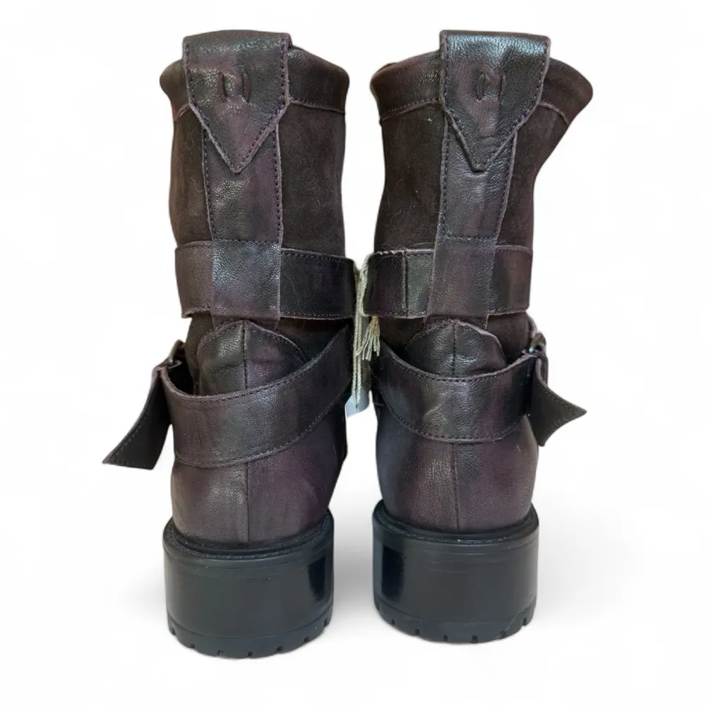 Ross & Snow Emilina Winter Boots Moto Biker Deep Plum Shearling Lug Sole Size 8 Black - Image 9