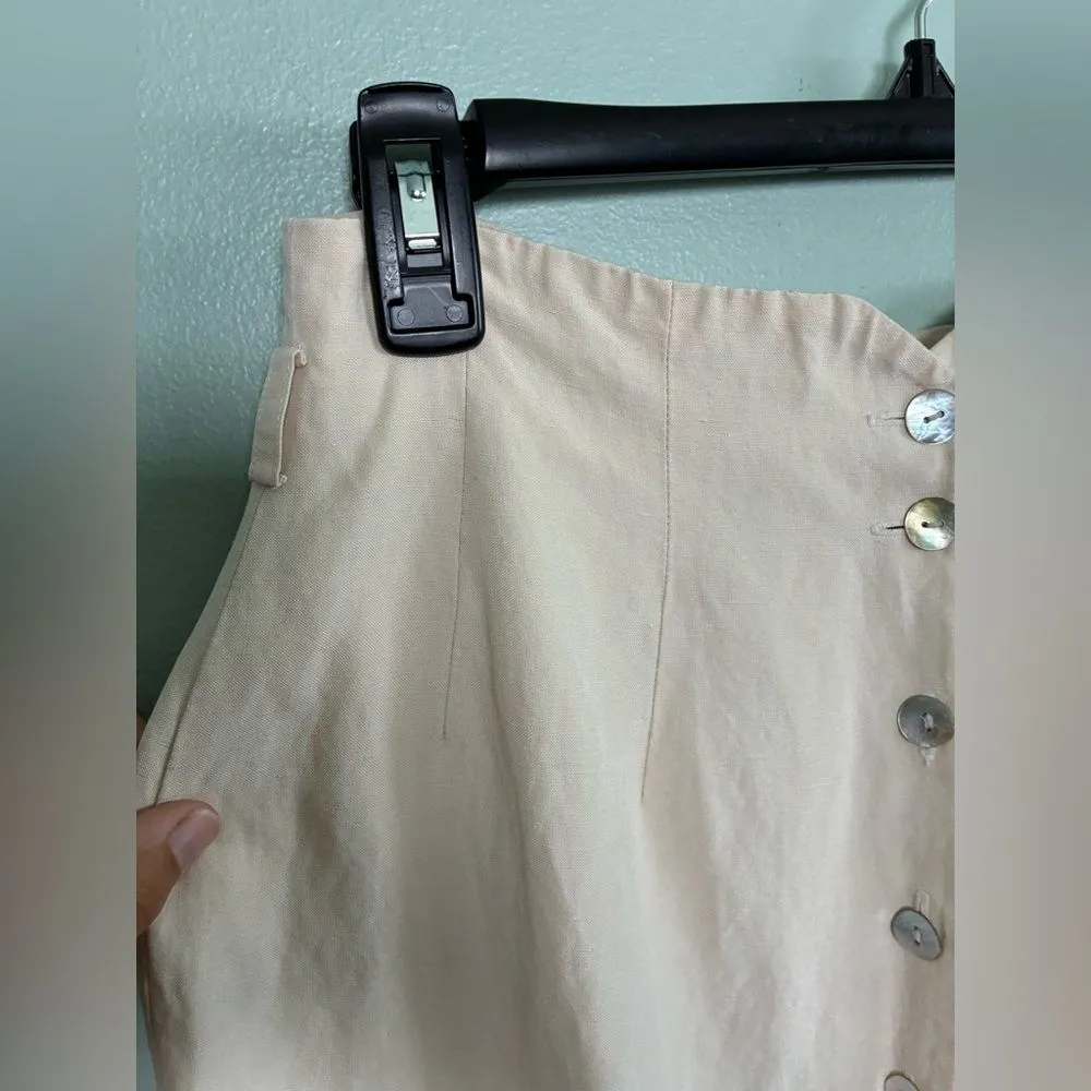 VTG Express Cream Button Down Midi Silk Linen Skirt Pearlized Buttons Sz 7/8 P - Image 4