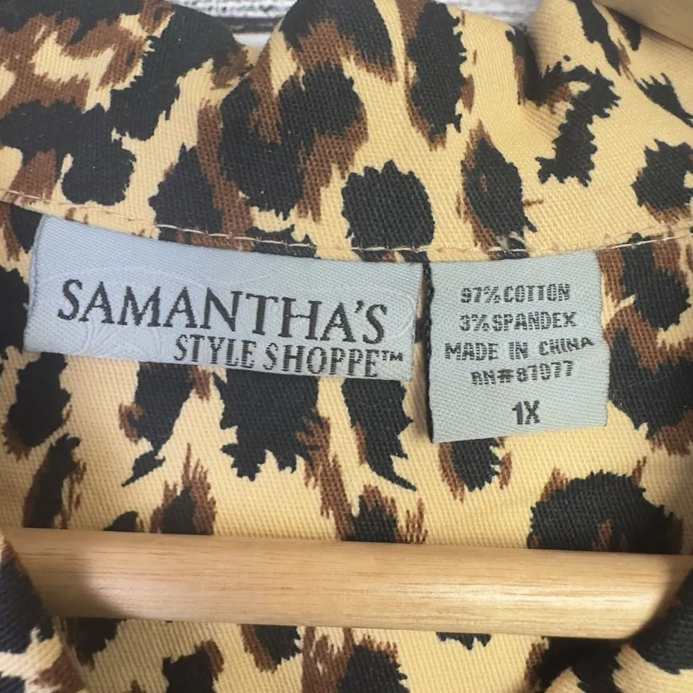 SAMANTHAS Cheetah Womens Sz 1X Jacket Denim Cotton Blend 3/4 Cuff Sleeve Western - Image 8