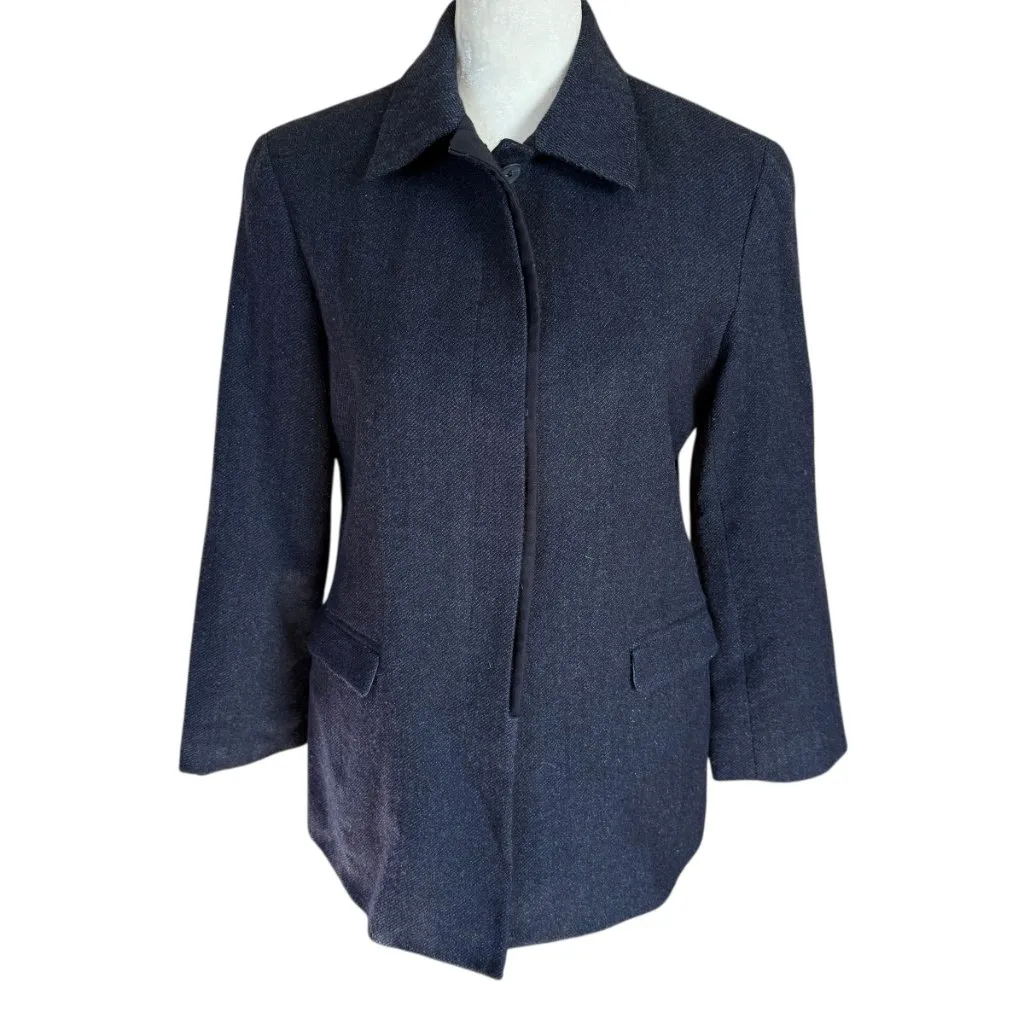 Women's dark blue long sleeve collared button down fully lined wool jacket 6 - Image 9