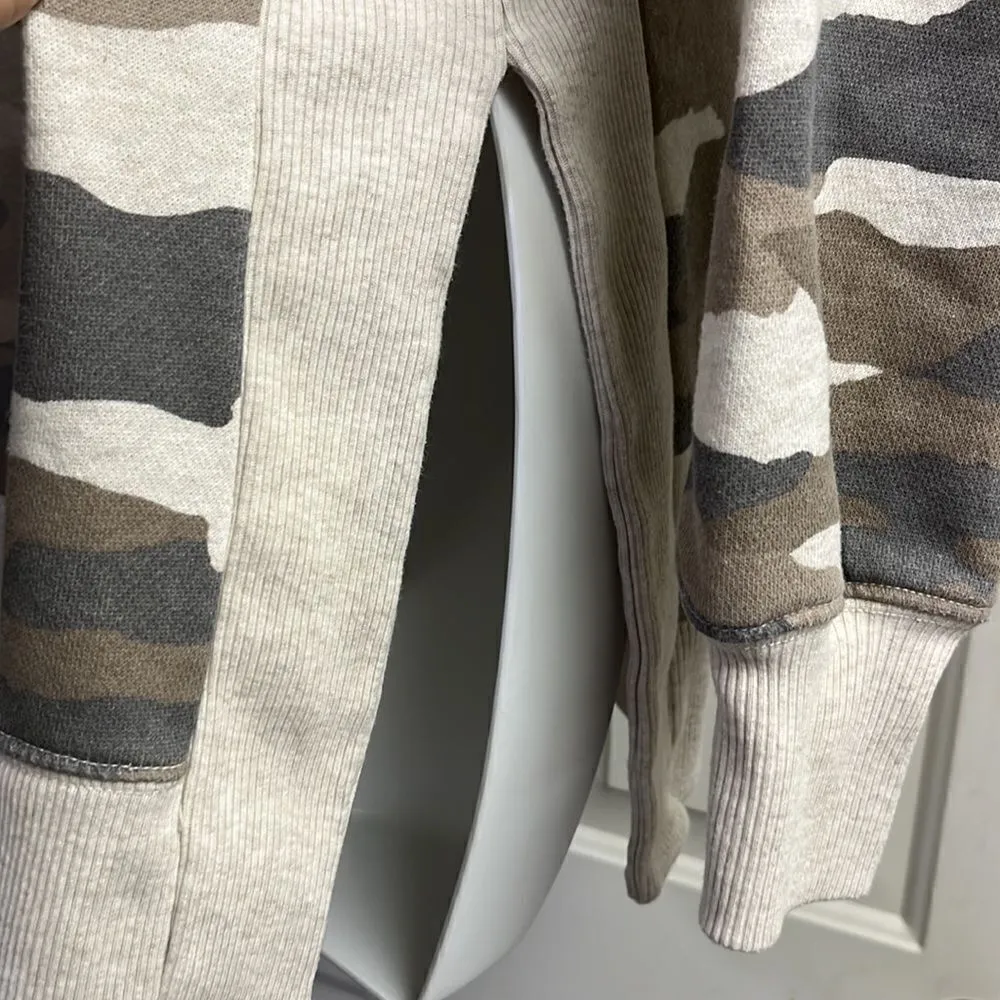 Aerie Tan Camo Crew Neck Mixed Textured Sweatshirt w/ Large Slide Slits- XS - Image 13