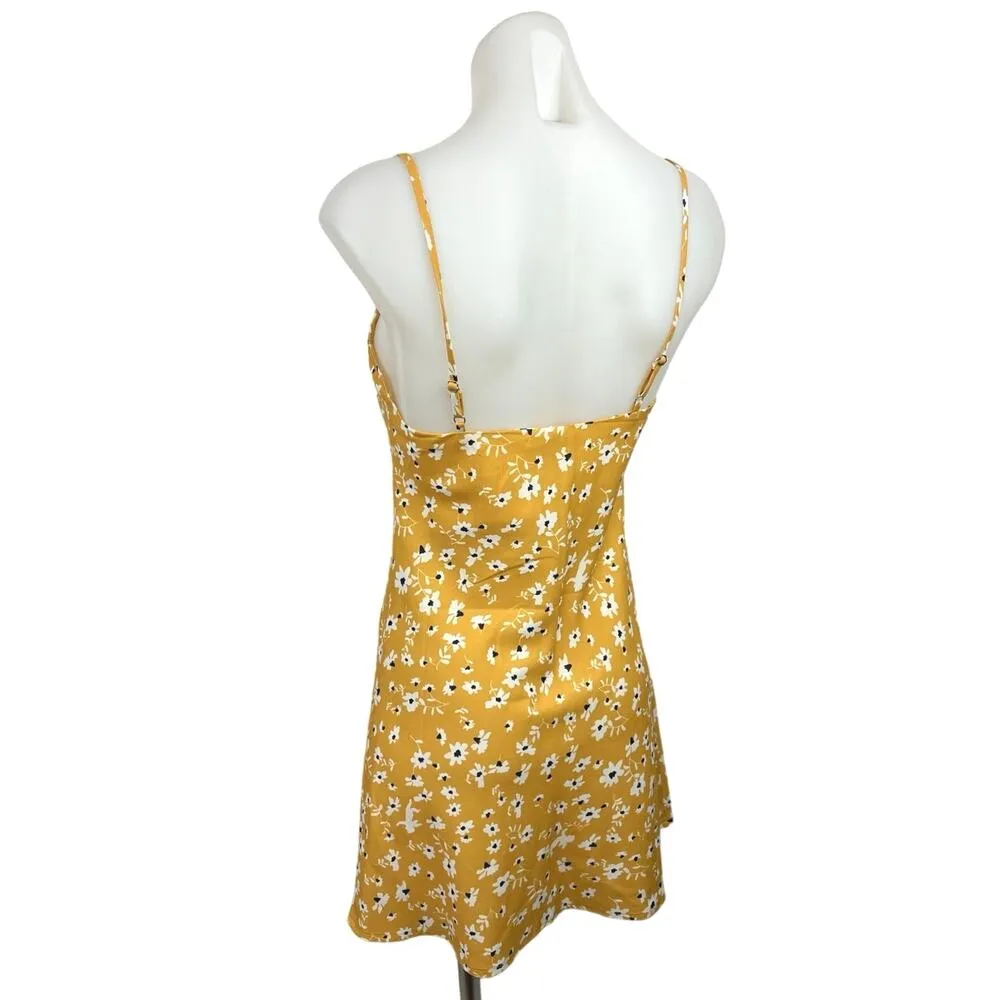 Princess Polly Yellow Daisy Floral Print Spaghetti Strap Slit Slip Mini Dress 2 - Image 2