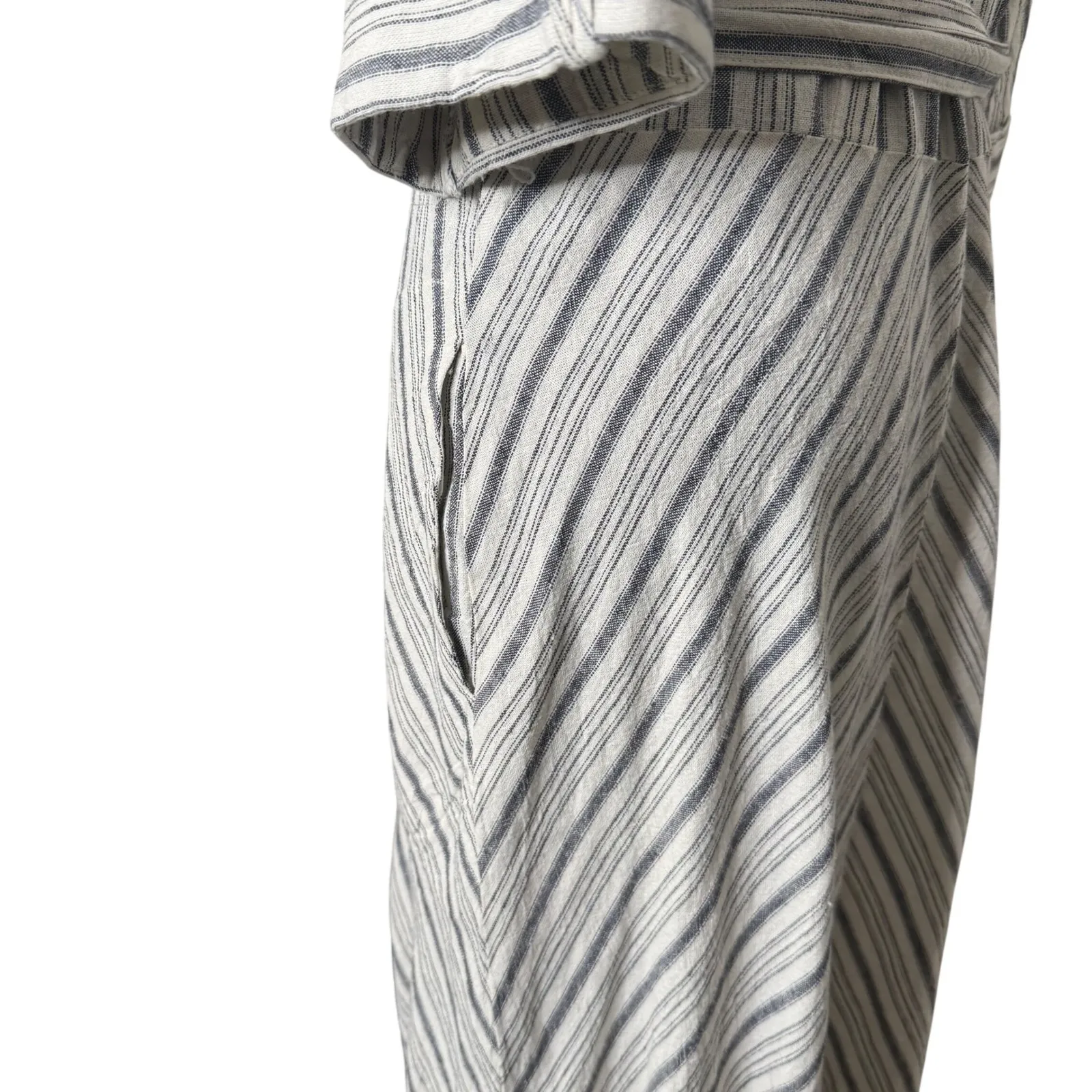 Tahari Striped Linen Blend Shirt Dress Belted Midi Buttoned Size S Resort Wear - Image 7