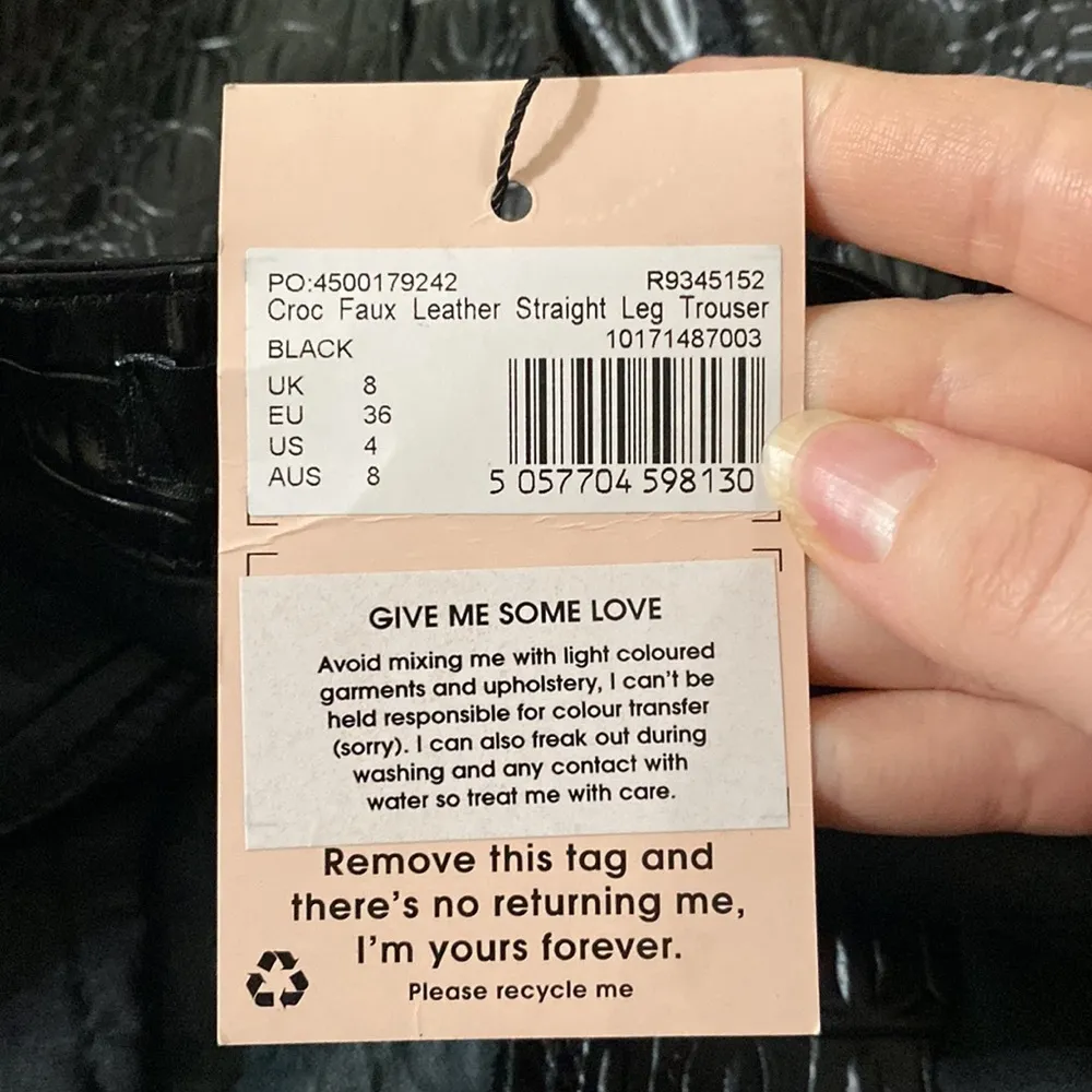 Missguided faux leather croc embossed straight leg pants in black size 4 - Image 13