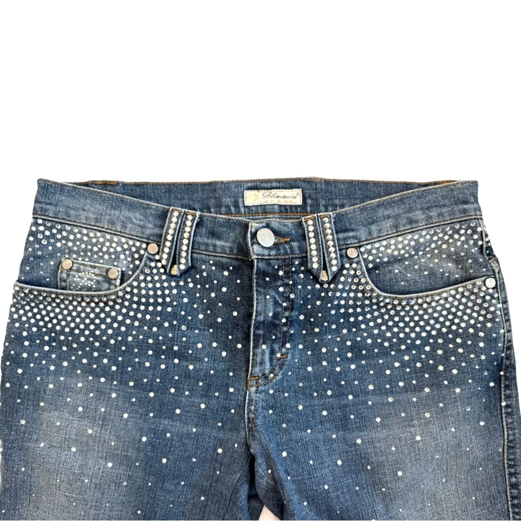 Blumarine US 4 Swarovski Crystal Embellished‎ Denim Shorts Logo Plaque Vintage Blue - Image 3
