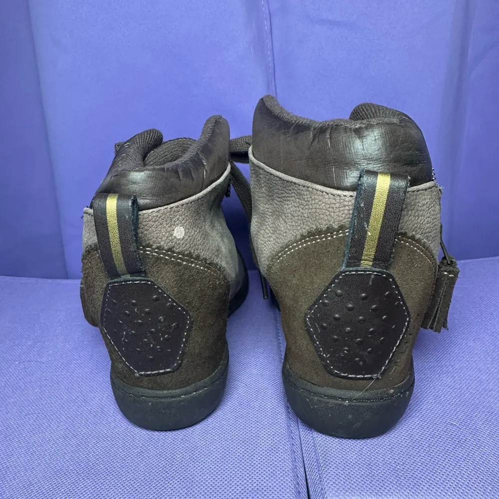 Skechers Brown High Top Laced Up Luxury Wedge Platform Faux Suede Sneakers 7M - Image 5