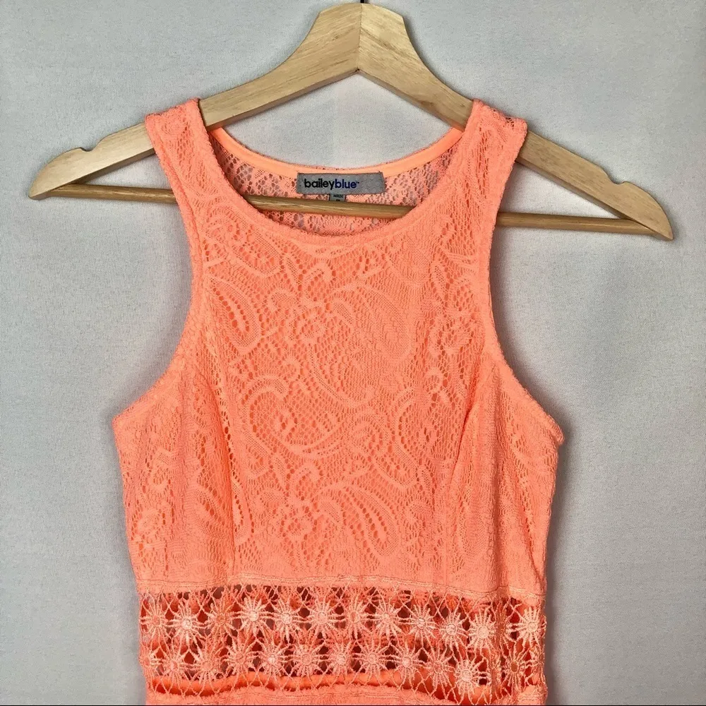 Bailey Blue Neon Orange Daisy Lace Fit & Flare Mini Dress S - Image 3