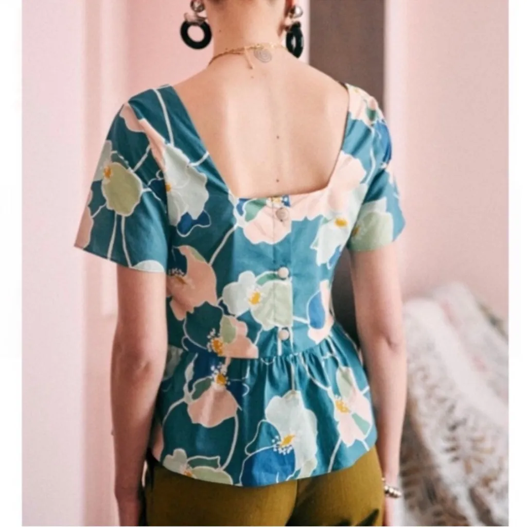 Sezane Floral Women's Top in Blue and Green european 40 - Image 5