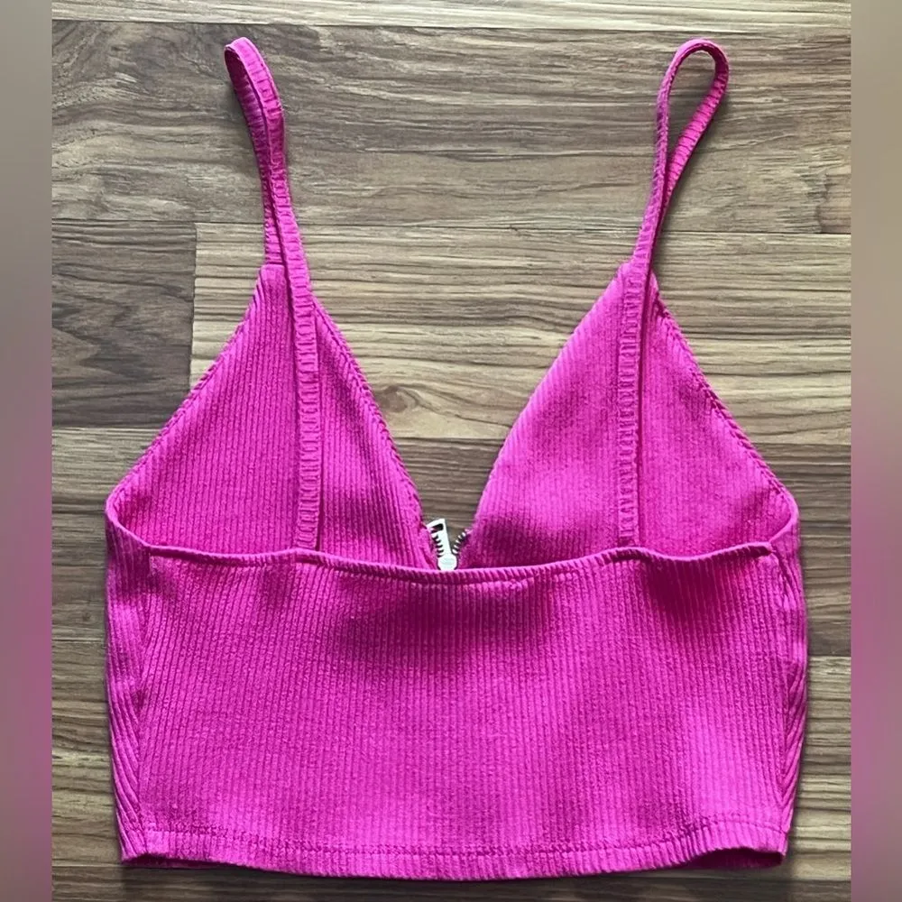 Zara Pink Ribbed Cropped Tank Top Zipper Size M - Image 3