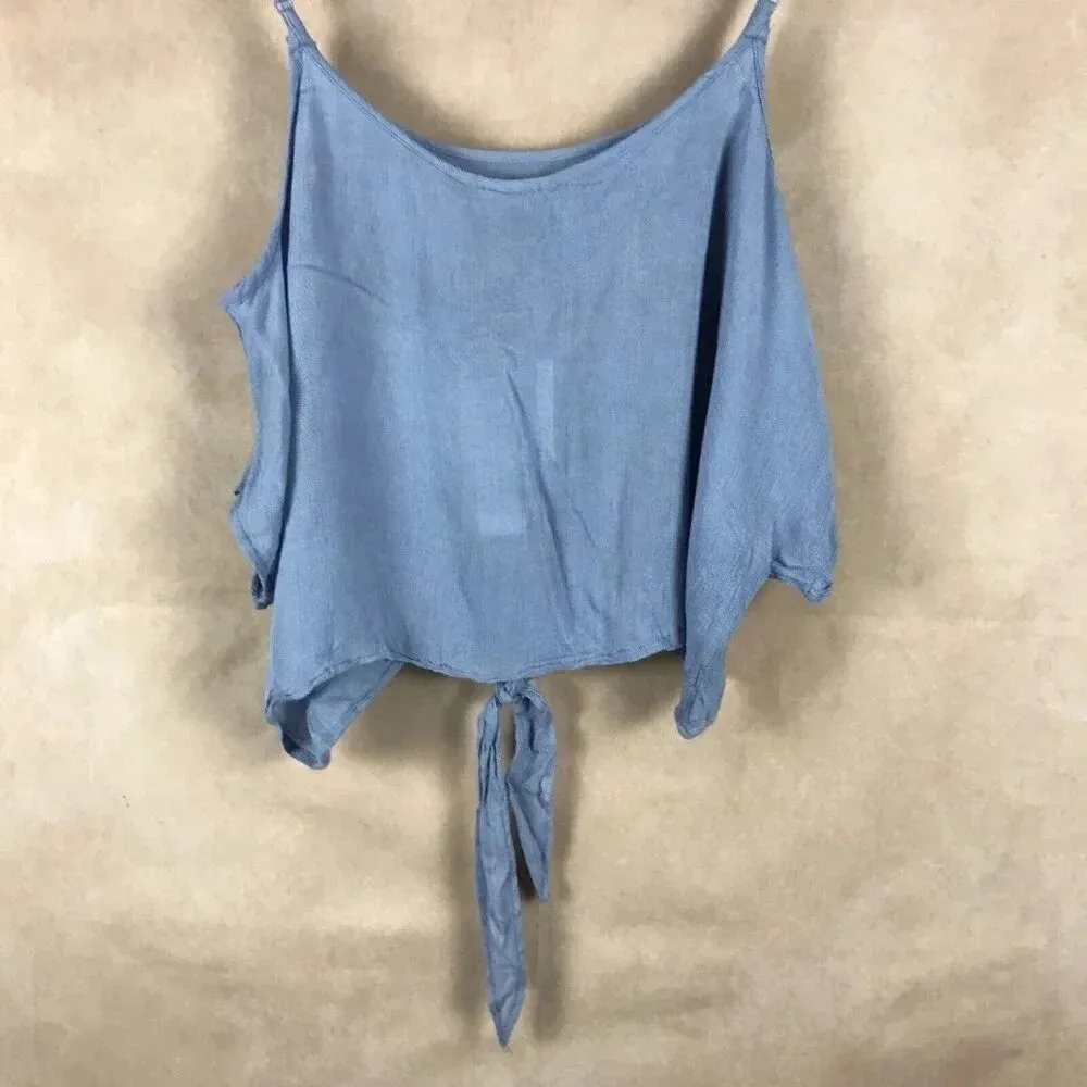 POLLY & ESTHER Blue Embroidered Cold-Shoulder Cropped Tank NWT M - Image 11