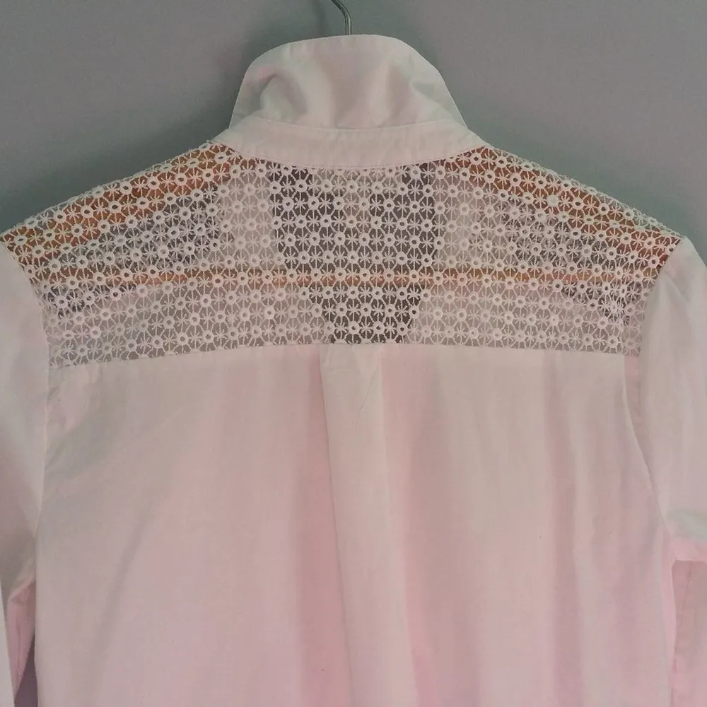 Dana Buchman White Lace Shoulder Button Down Shirt Size S - Image 5