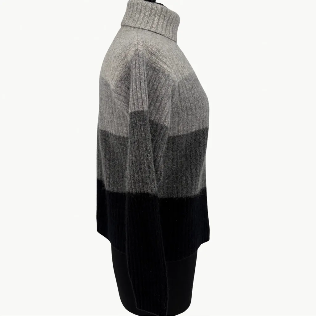 Vintage 90s SKYR Lambswool Angora Ribbed Stripe Turtleneck Sweater | Sz M | Gray Black Size M - Image 7