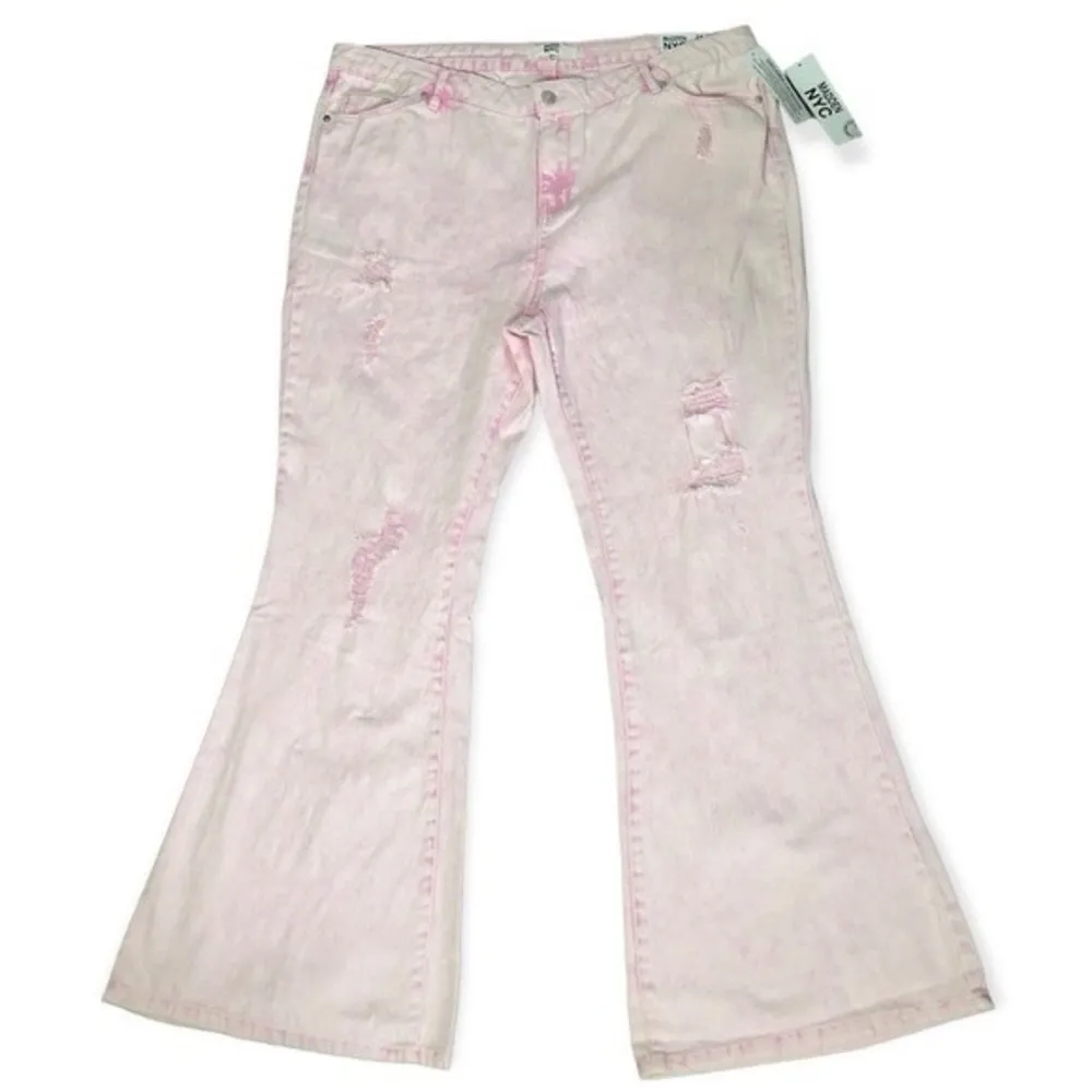 Madden NYC Super High Rise Flare Pink Acid Wash Denim Jeans - Image 34