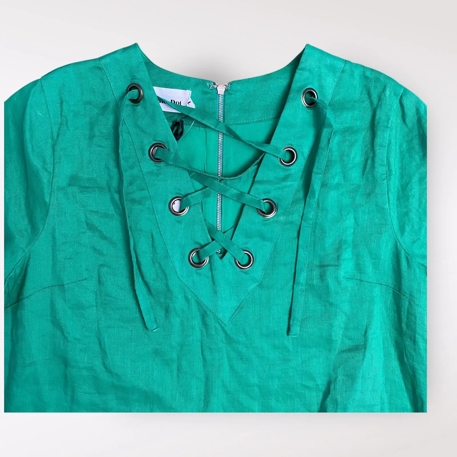 Line & Dot‎ Kelly Green Linen Delaney Mini Dress NWT Size L Preppy Sundress - Image 7