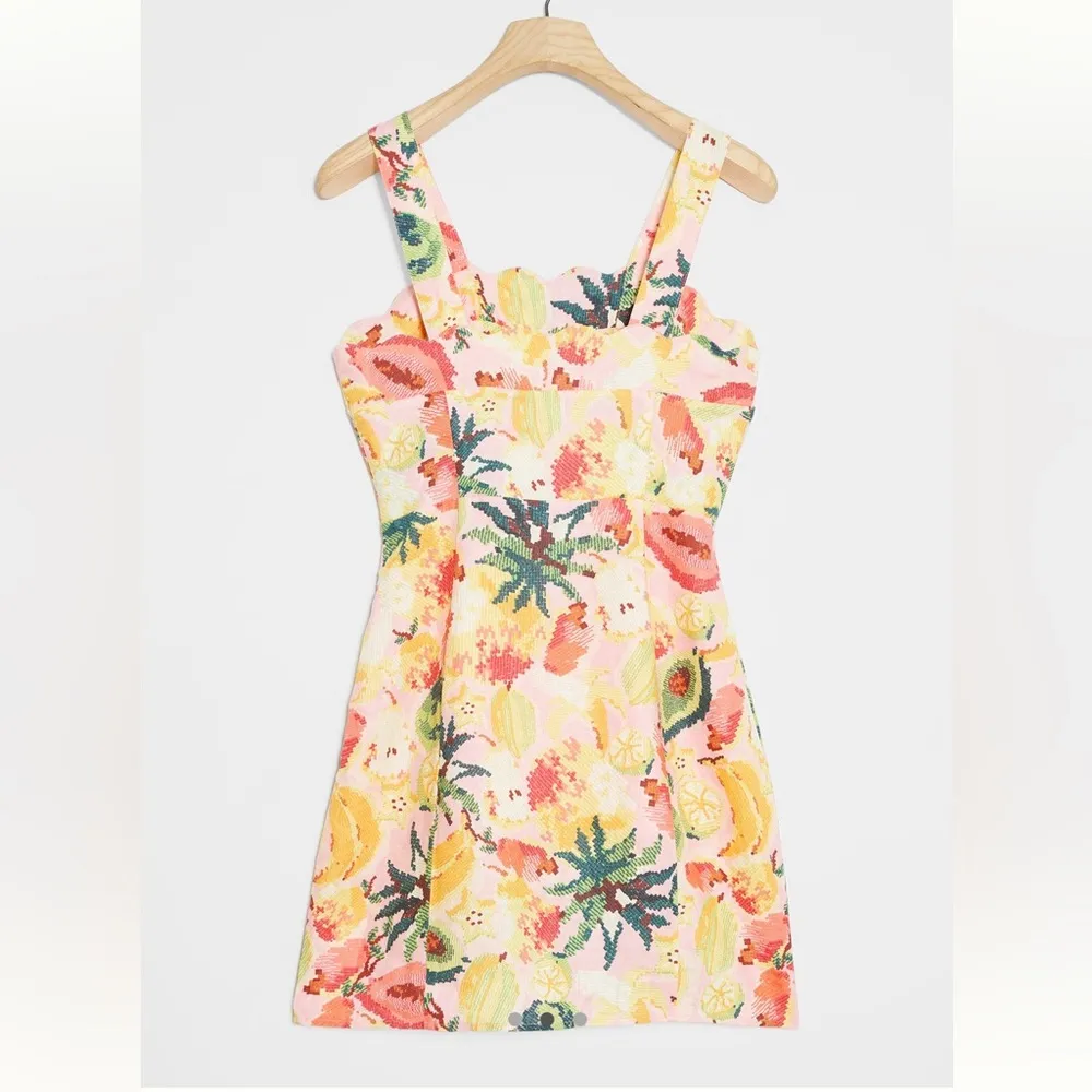 NWOT Farm Rio Anthropologie Frutas Linen Sleveless Pink Mini Dress Womens Medium - Image 2