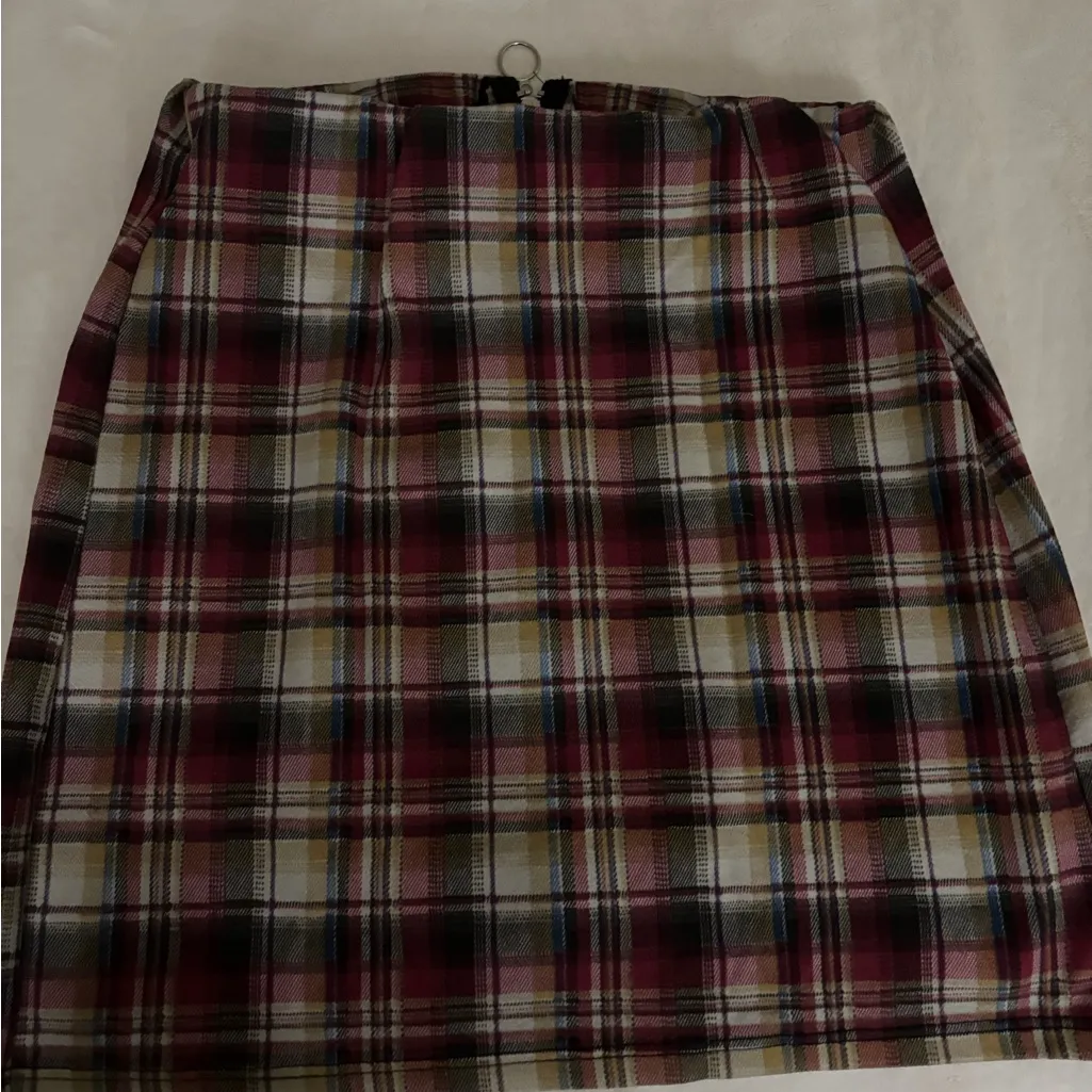 Rainbow Plaid Mini Skirt with Front Zipper - Image 3
