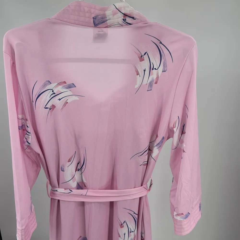 Odyssey by Avon Pink floral Lace Trim slip nightie and matching Robe S vintage - Image 11