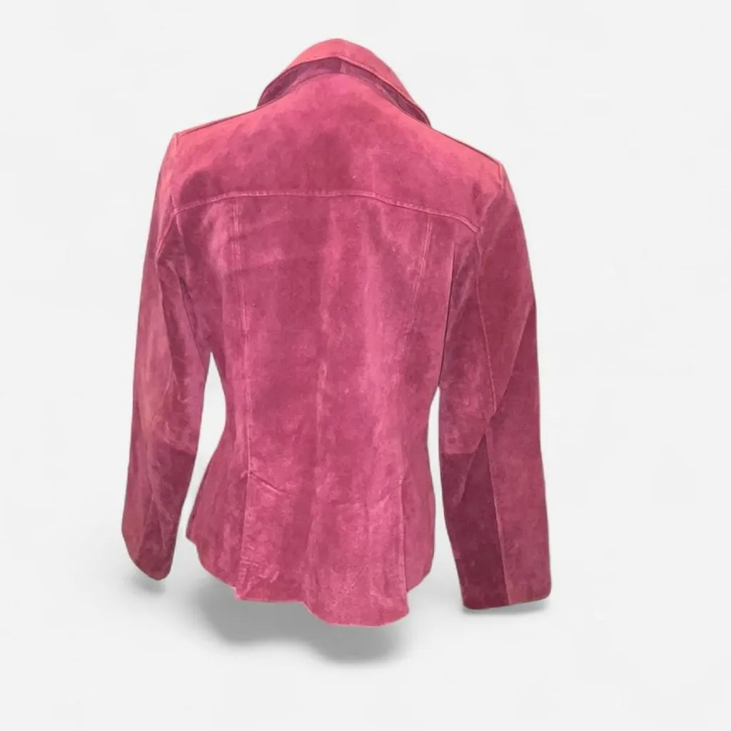 Bagatelle Suede Leather Jacket Women’s Medium Raspberry Pink Lined 90s Y2K - Image 2