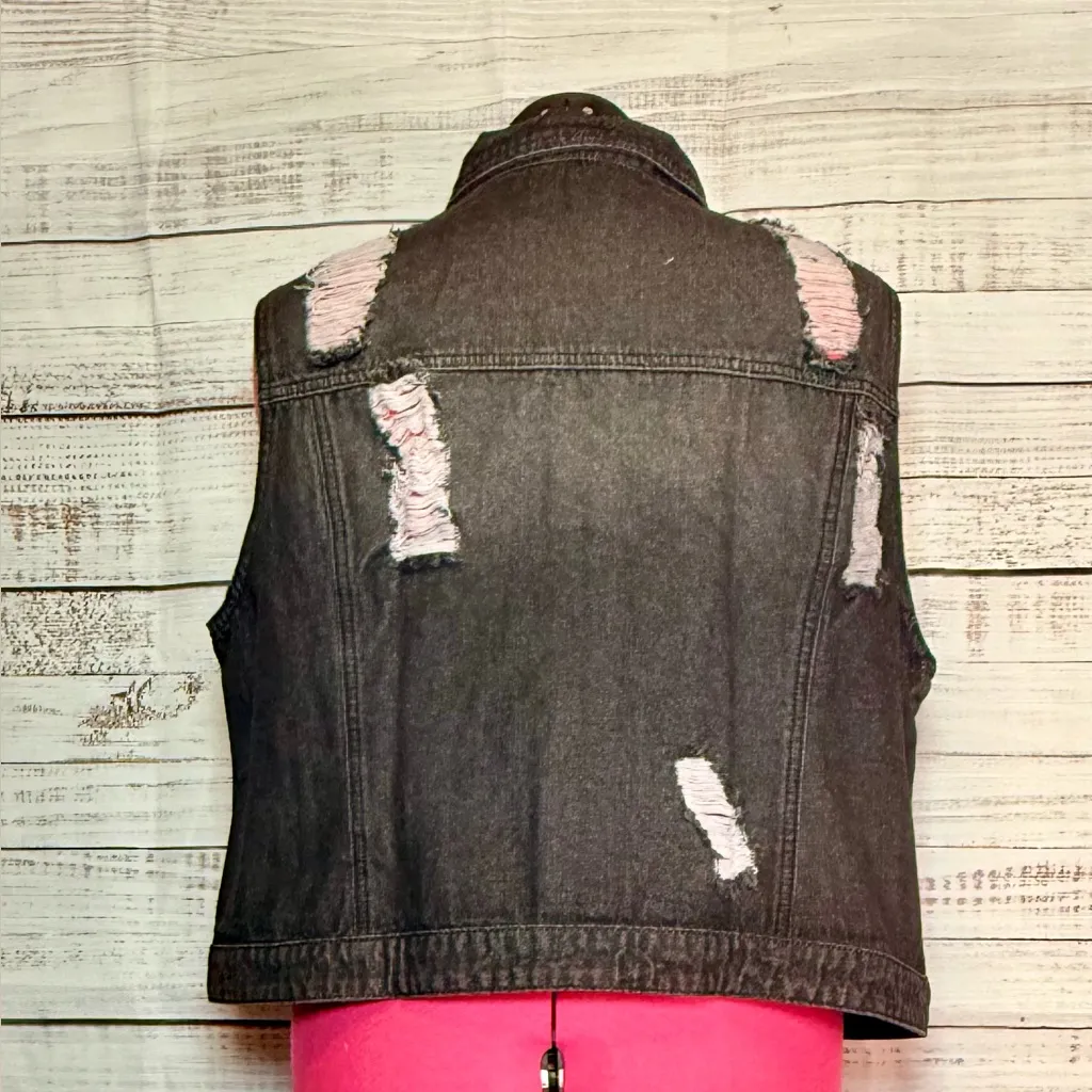 Agnes Orinda Distressed Black Denim Vest Size 2X - Image 3