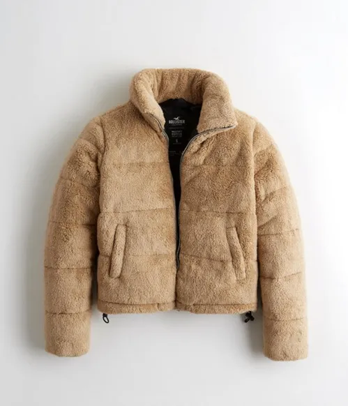 Fuzzy Puffer Jacket Tan Size M - Image 5