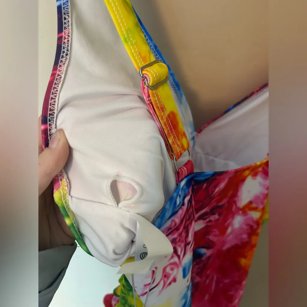 NWT Smismivo Tummy Control 1 Piece Push Up Bathing Suit Size L Neon Swirl V - Image 9