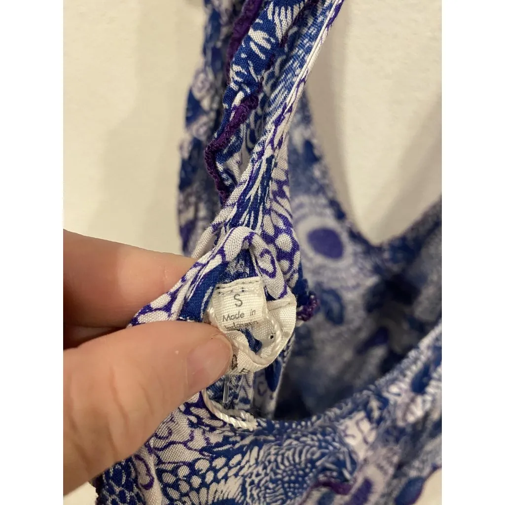 Poupette St Barth Dress Womens Small Blue Floral Ruffle Racerback Boho Tiered - Image 4