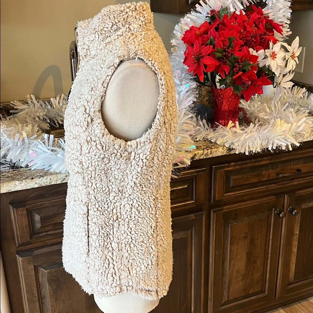 Puffer Vest Tan Reversible Frosted Sherpa Zip Ski Jacket Womens S Free Country - Image 6