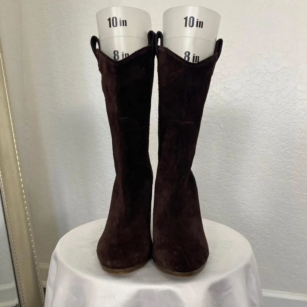 AEO Boho Brown Suede Leather Western Cowboy Mid Calf Heeled Boots US 7 - Image 4