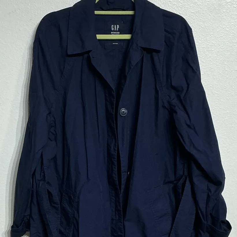 Gap Navy Blue Trench Coat Sz L - Image 3