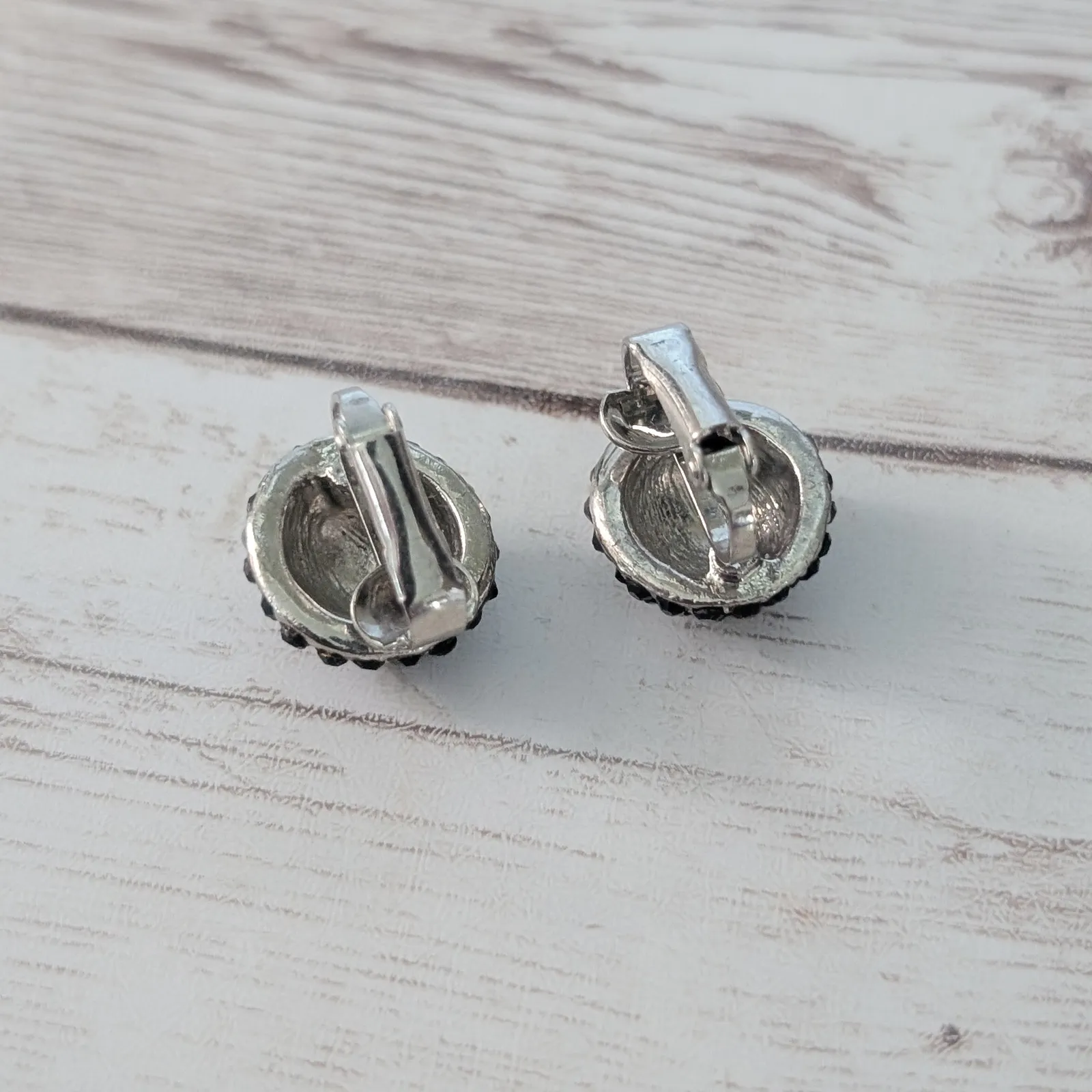 Vintage Clip On Earrings Domed with Black Gems - Image 6