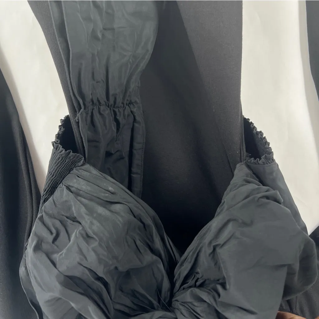 NA-KD Black Smocked Cotton LayeredOff The Shoulder Long Sleeve‎ Top Size S - Image 3