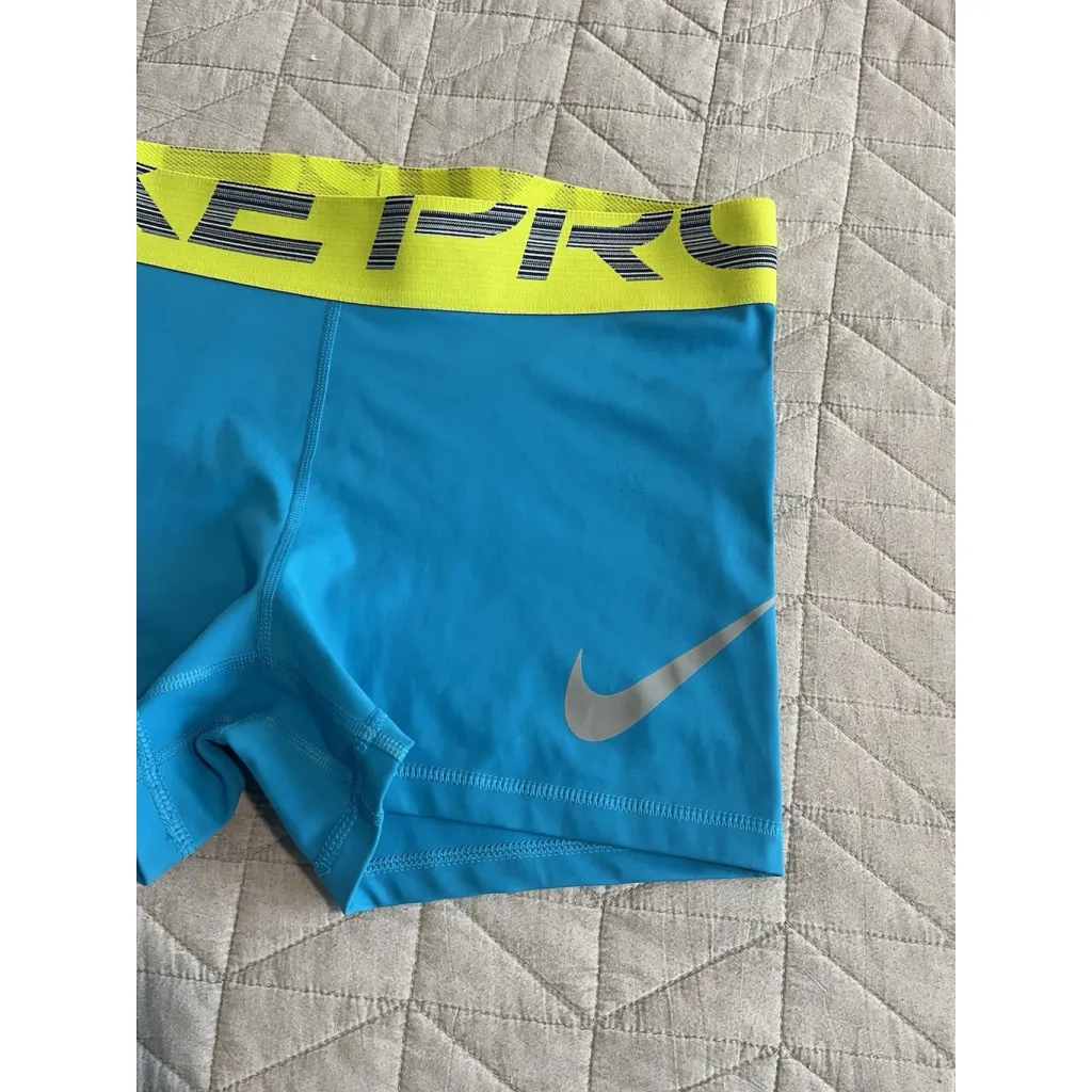 Nike Compression Shorts Womens XL 3" Inseam Blue Yellow Mid Rise Activewear Gym - Image 3
