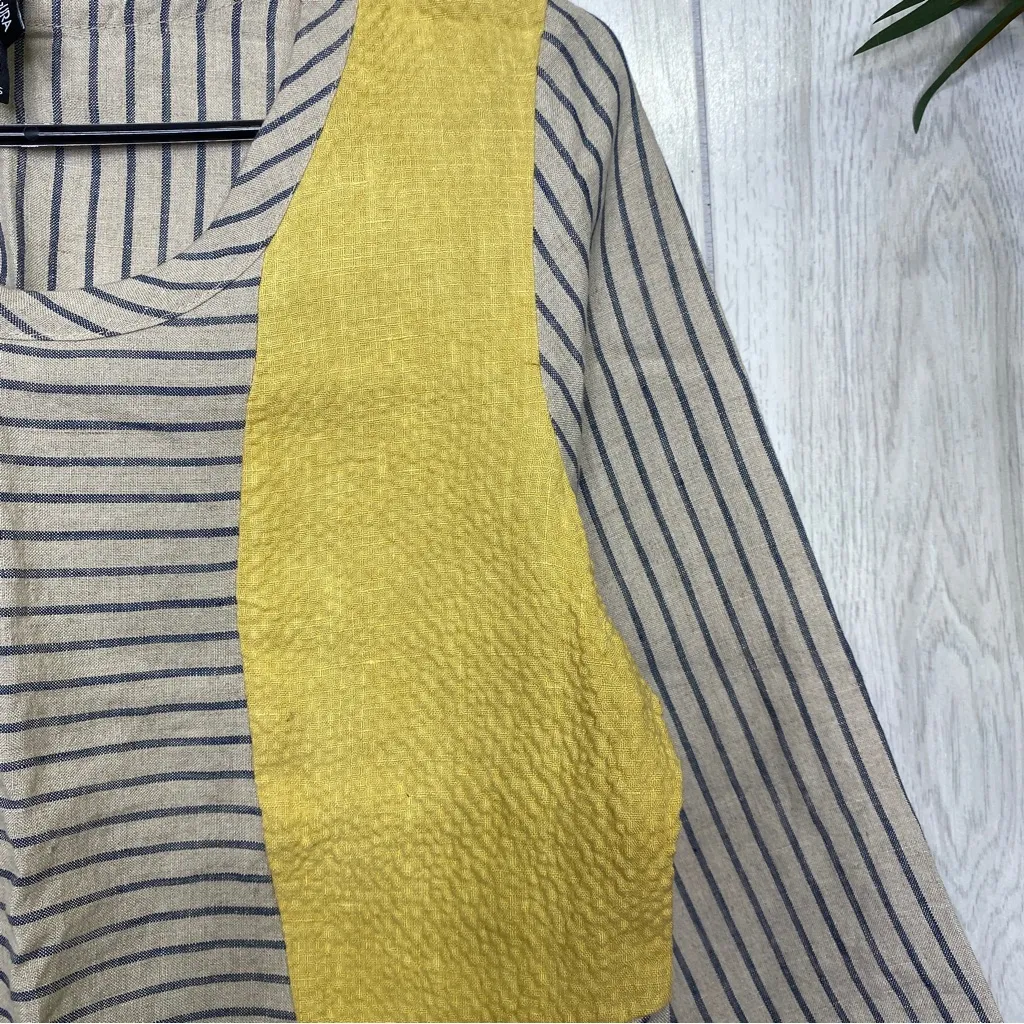 Khangura Linen Colorblock Patchwork Linen Top Lagenlook size XS Extra Small - Image 5