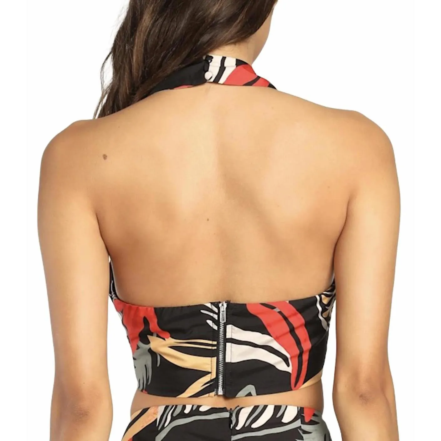 Lulus Tropical Vibes Black Tropical Print Backless Halter Crop Top NWT XS - Image 2