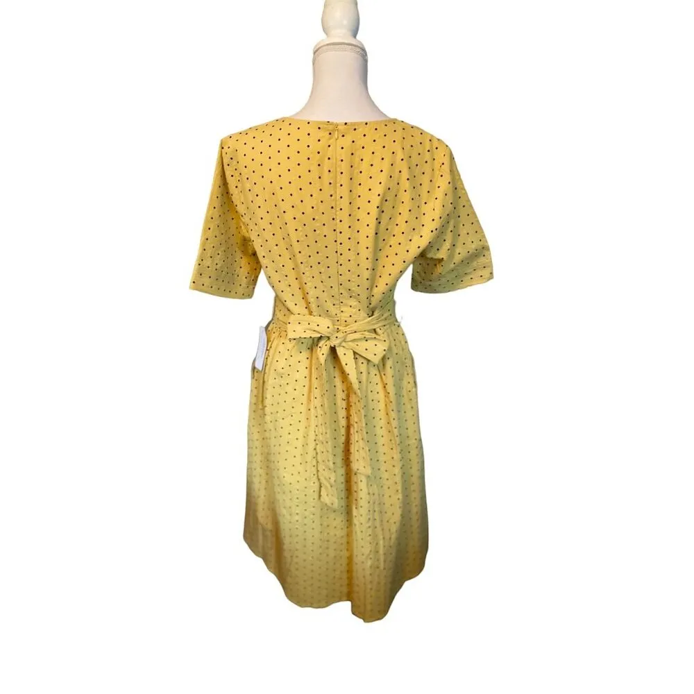 Orange Creek Los Angeles Dress Womens L NEW Yellow Black Polka Dot Modest - Image 4