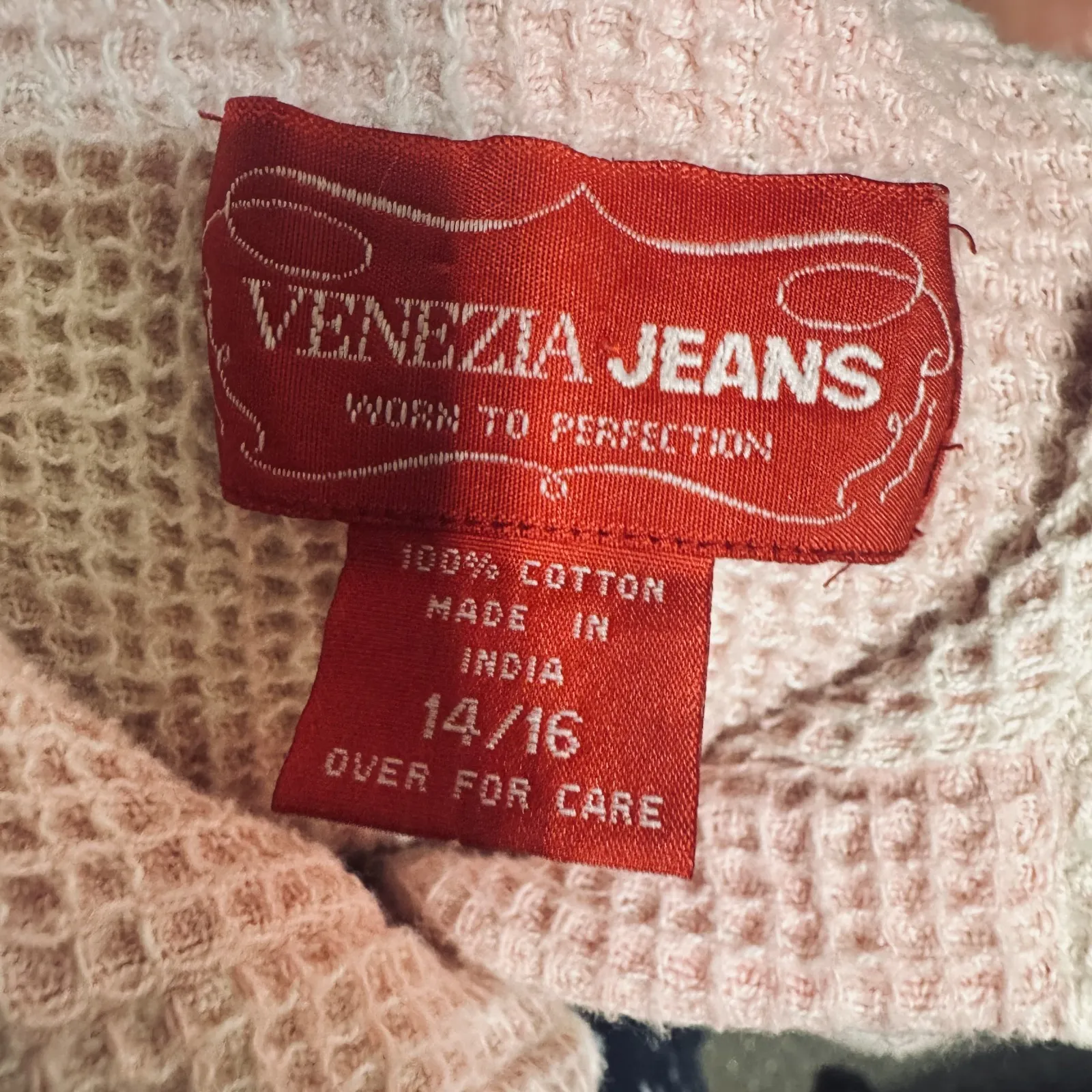 Y2K Venezia Waffle Knit Shirt sz 14/16 pink white checked thermal button down - Image 4