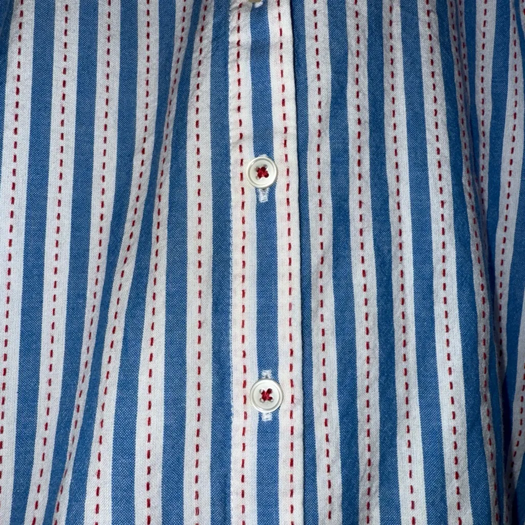 Loft Camp Shirt Button Down Short Sleeve Blue‎ White Red Stripe Small - Image 6