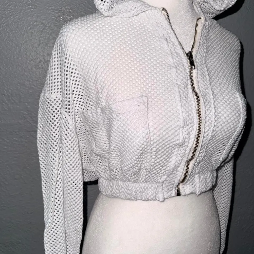 Free People Movement Size XS Fishnet Mesh Cropped White - Image 2