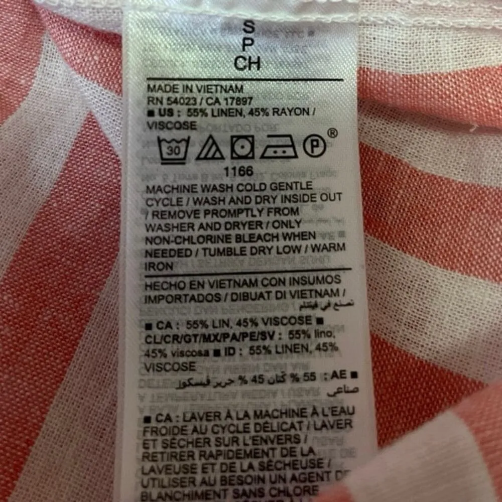 Old Navy Red White Linen Striped Button Up Collar Long Sleeve Shirt Blouse Top S - Image 4