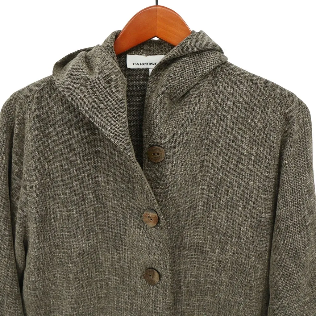 Caroline Rose Brown Linen Blend Hooded Button Front Jacket XS - Image 4