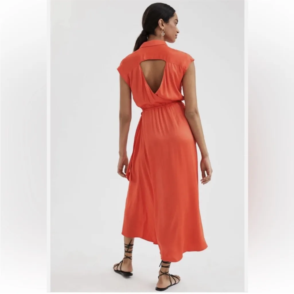 Anthropologie Maeve Orange Cutout Midi Wrap Dress - Image 2
