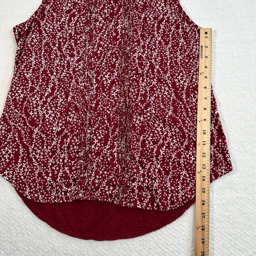 Dolan Anthropologie Tank Top Women's Large Wine Floral Solid Back Pleated Front Red - Image 3