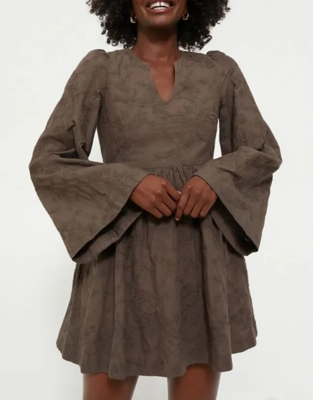 Hyacinth House Textured Becca Mini Dress Brown size medium cottagecore prairie - Image 1