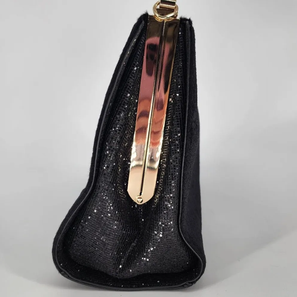 Ameri Mode Black Faux Fur & Glitter Convertible Purse Women’s One Size - Image 11