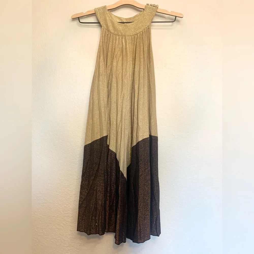 Free People Womens Pleated Love Metallic Mini Dress Gold and Brown Size XS - Image 6
