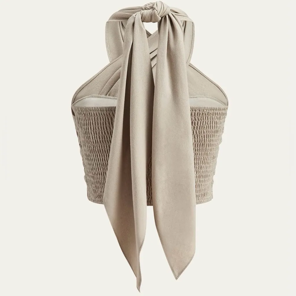 COMMENSE Cotton & Line Crisscross Halter Tank Top Color: Khaki Size Large NWT - Image 3