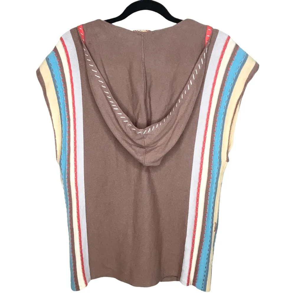 new La Rok ꧁ Cashmere Waterfall Sweater Hoodie ꧂ Warm Cocoa Brown with Stripes Size L - Image 15