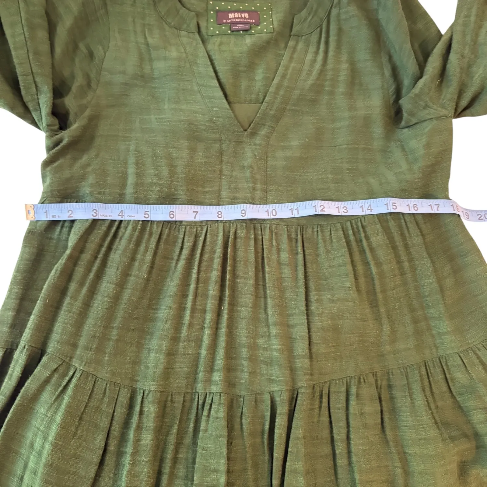 Maeve Anthropologie Tiered‎ Mini Dress Long Sleeve Casual Green S - Image 6